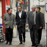 Brad and Jeff Ohlemacher with President Obama at EMC Precision Machining
