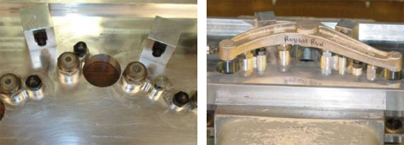 Above Left to Right: A LAAG fixture. A workpiece mounted in a LAAG fixture, ready to machine.Photos courtesy of Pennsylvania State University.