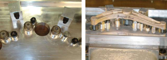 Above Left to Right: A LAAG fixture. A workpiece mounted in a LAAG fixture, ready to machine.Photos courtesy of Pennsylvania State University. Above Left to Right: A LAAG fixture. A workpiece mounted in a LAAG fixture, ready to machine.Photos courtesy of Pennsylvania State University.